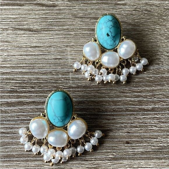 Turquoise stone earrings A27 - Picture 3 of 6